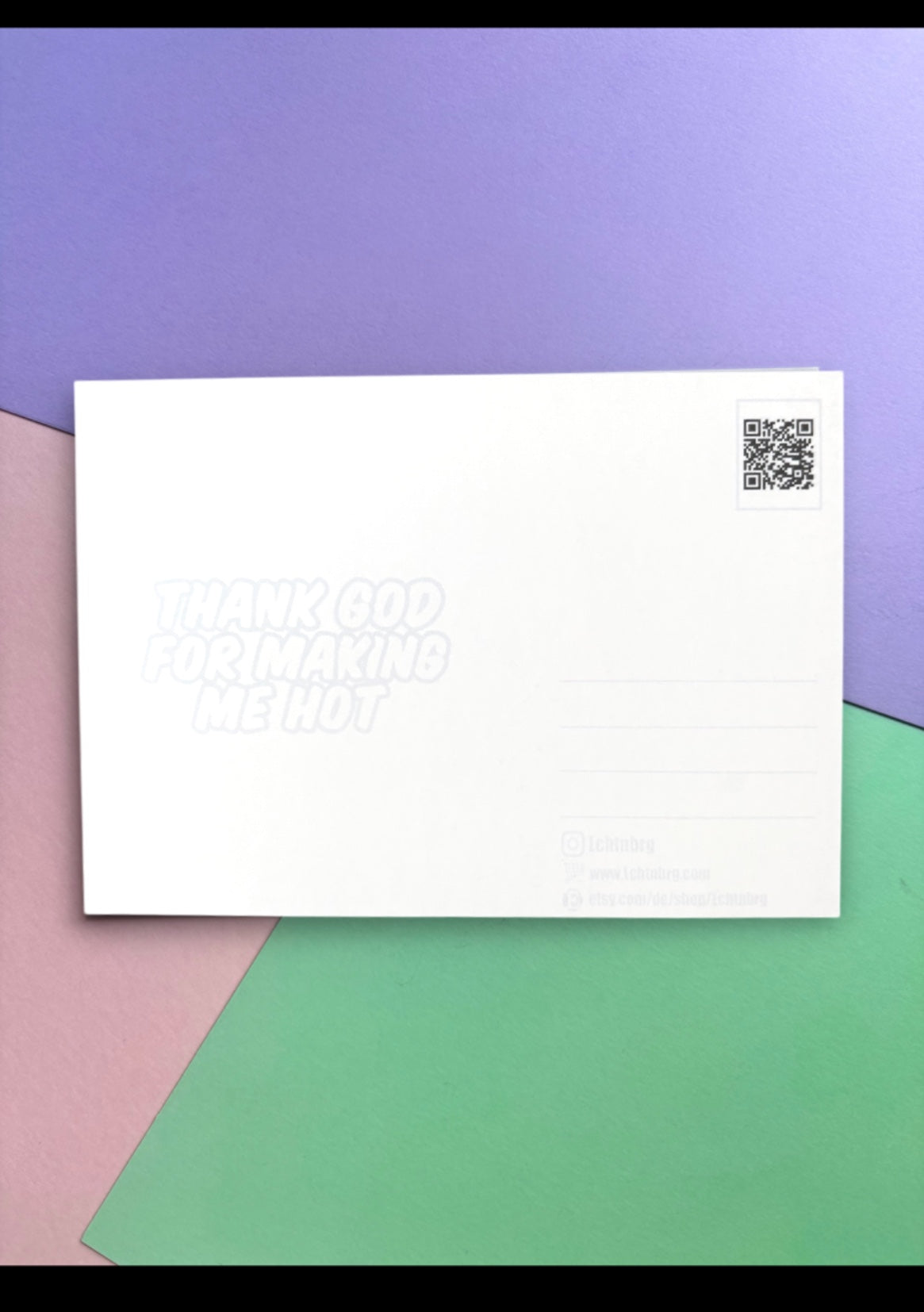 Postkarte „Thank god for making me hot“