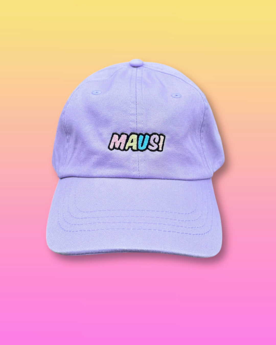 Cap „Mausi“ Flieder - bunte Schrift