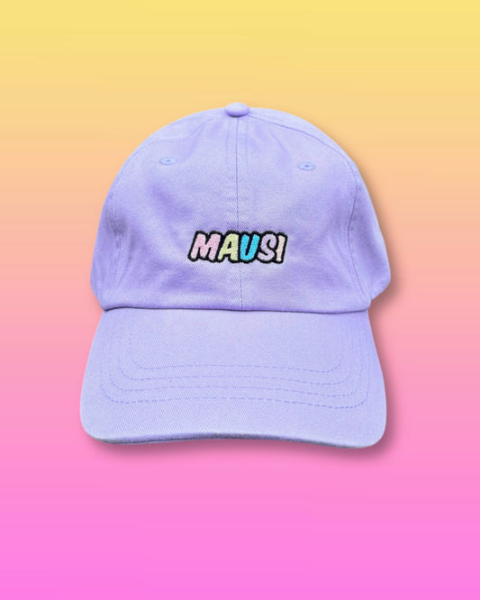 Cap „Mausi“ Flieder - bunte Schrift