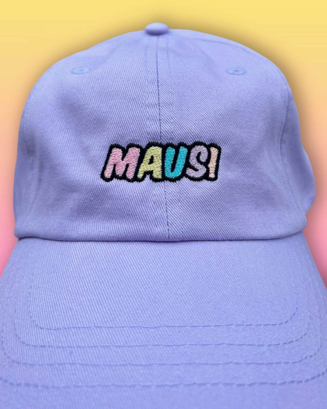 Cap „Mausi“ Flieder - bunte Schrift