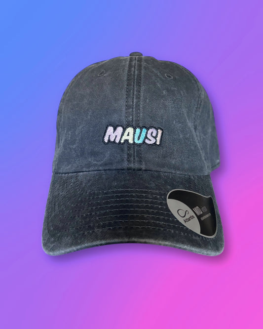 Cap „Mausi“ heavy used black - bunte Schrift