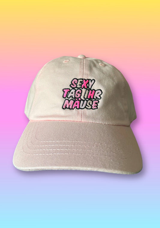 Cap „Sexy Tag ihr Mäuse“ Rosa mit Rosa Schriftzug