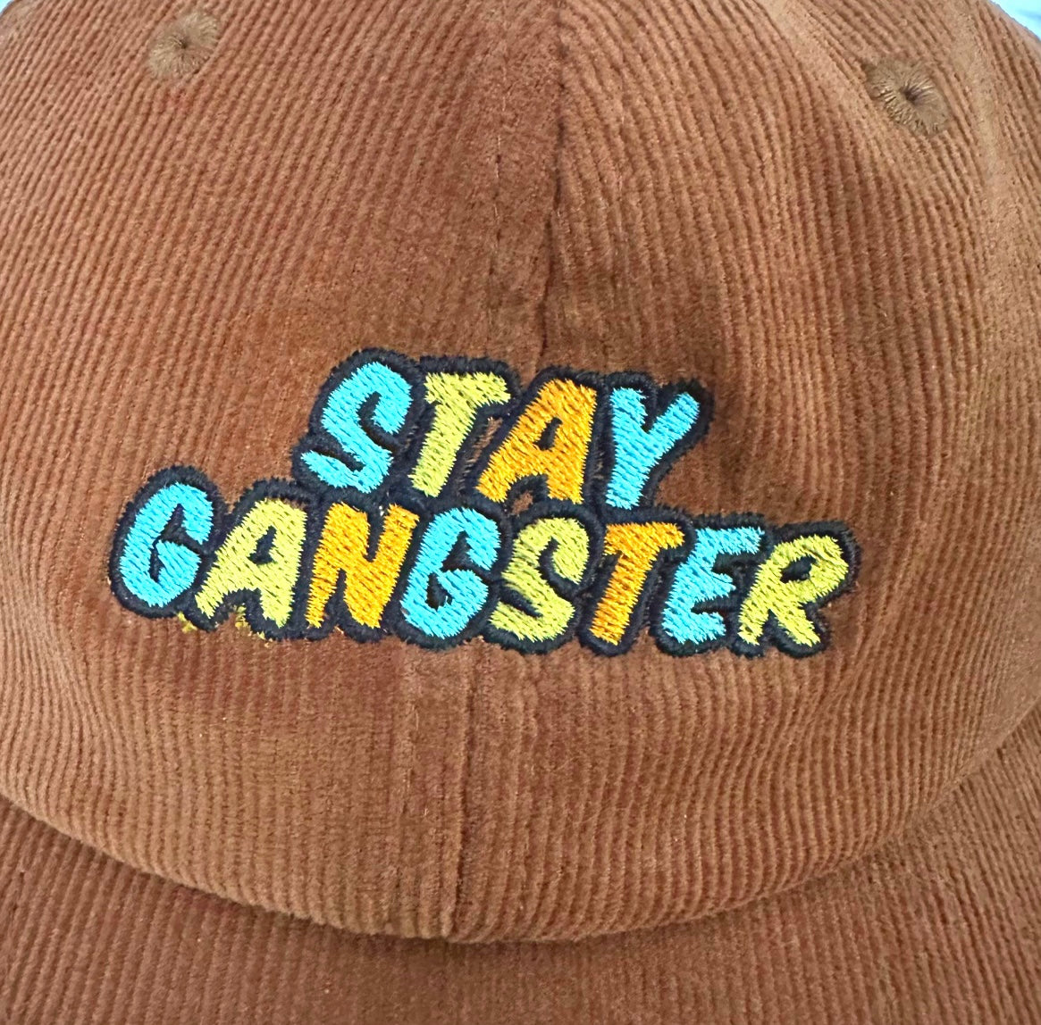 Cord Cap „Stay Gangster“ braun