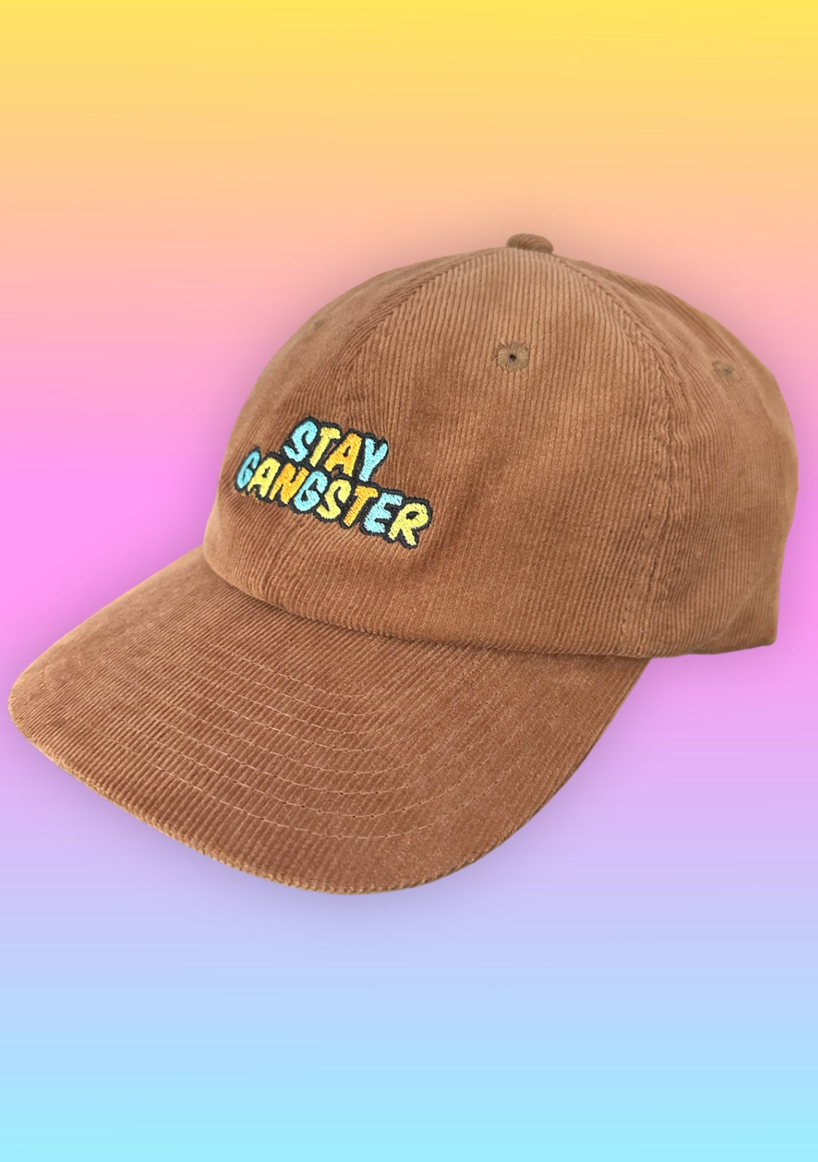 Cord Cap „Stay Gangster“ braun