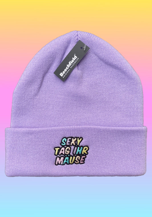 Beanie „Sexy Tag ihr Mäuse“ Flieder
