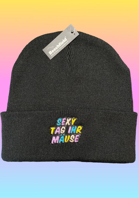 Beanie „Sexy Tag ihr Mäuse“ Schwarz