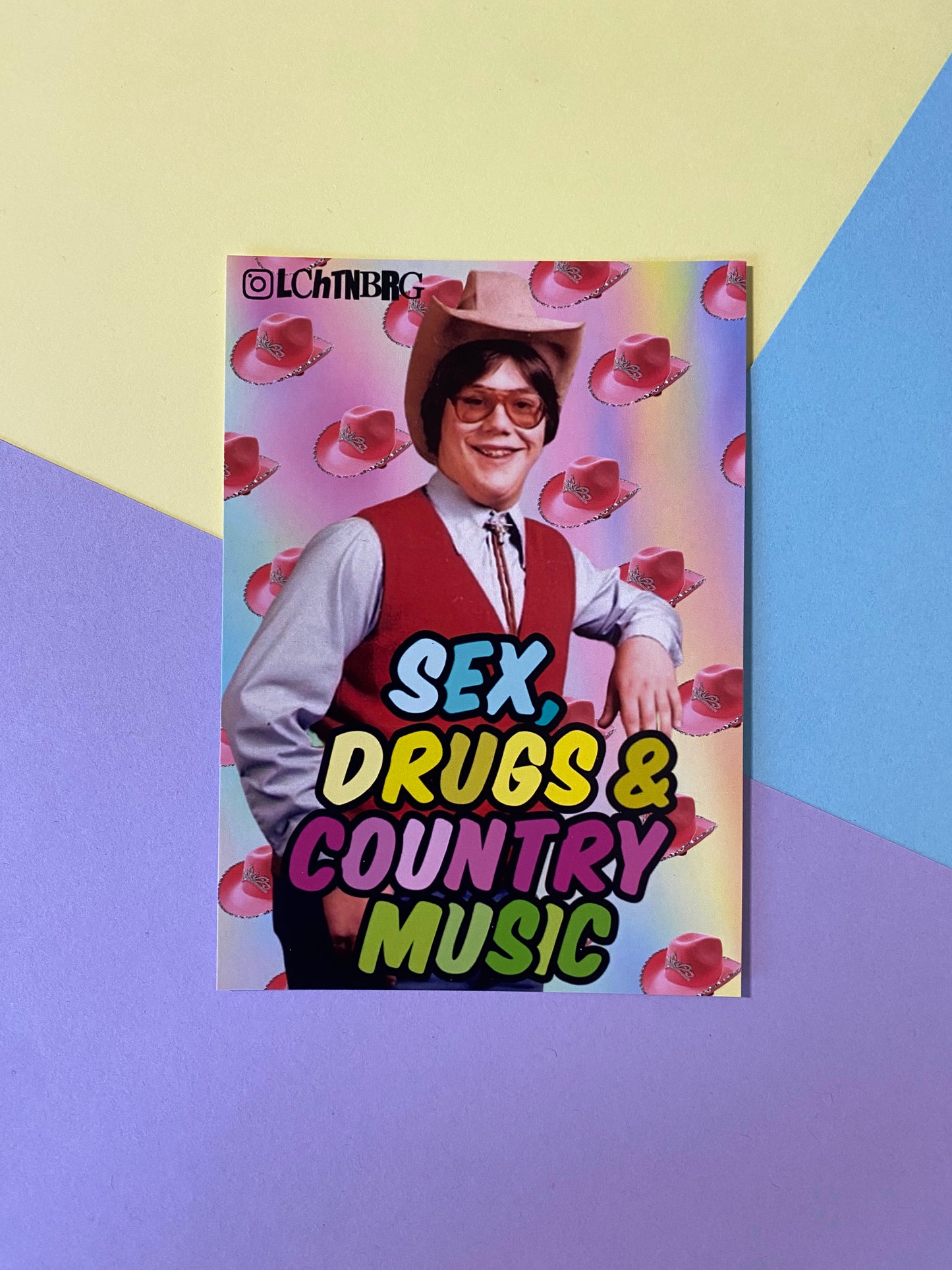 Postkarte „Sex, drugs & country music“