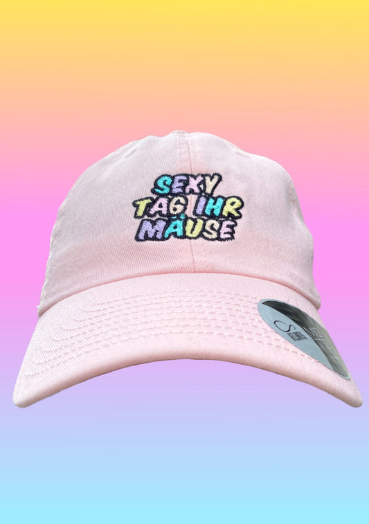 Cap „Sexy Tag ihr Mäuse“ Rosa mit buntem Schriftzug