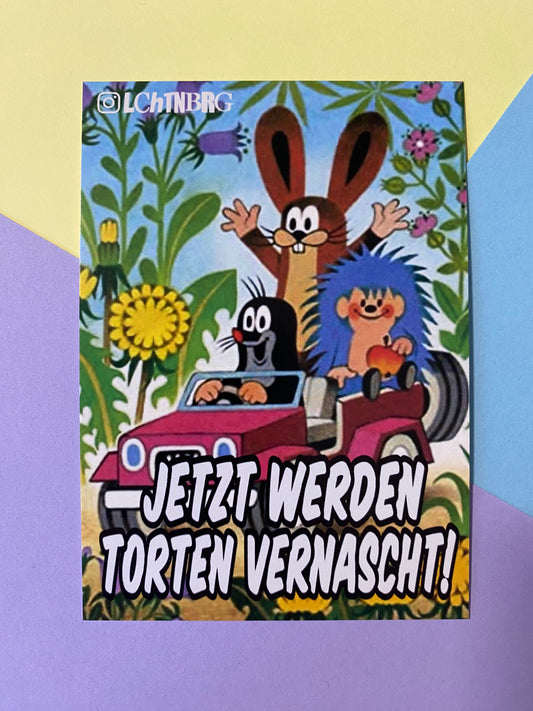 Postkarte „Jetzt werden Torten vernascht“