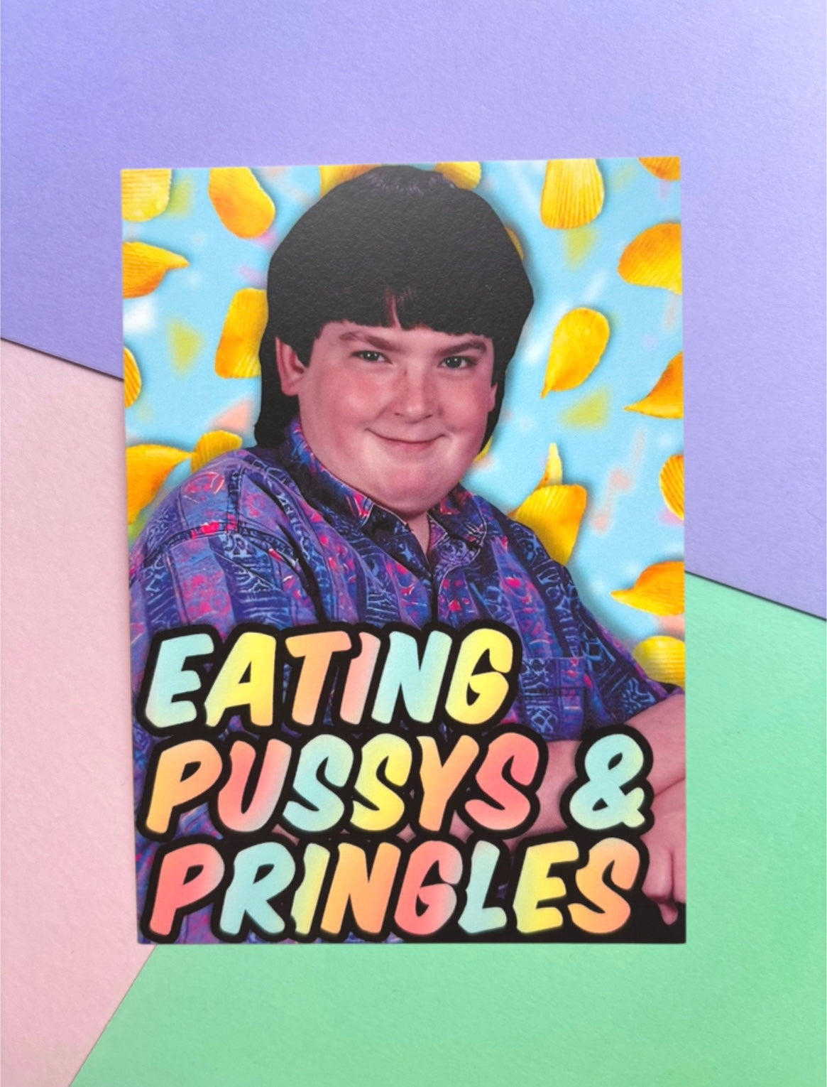 Postkarte „Eating pussy and pringles“