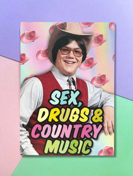 Postkarte „Sex, drugs & country music“