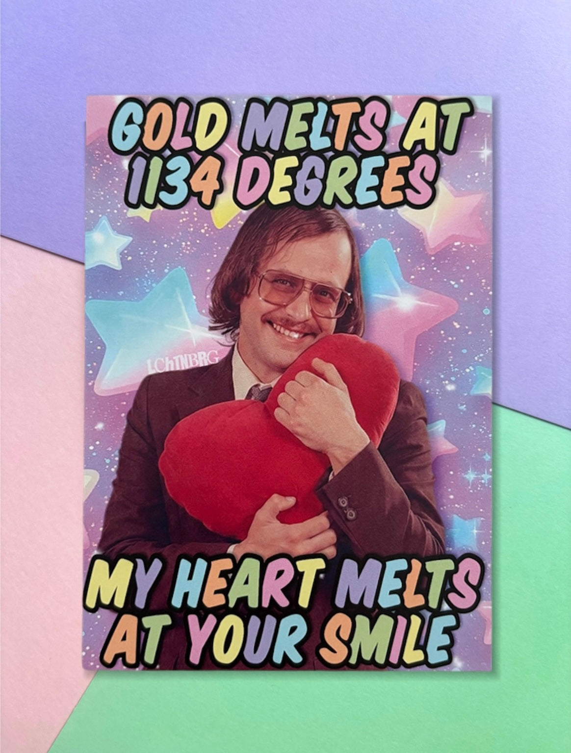 Postkarte „Gold melts at 1134 degrees, my hearts melts at your smile“