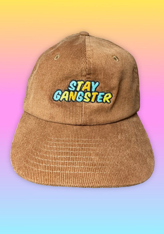 Cord Cap „Stay Gangster“ braun