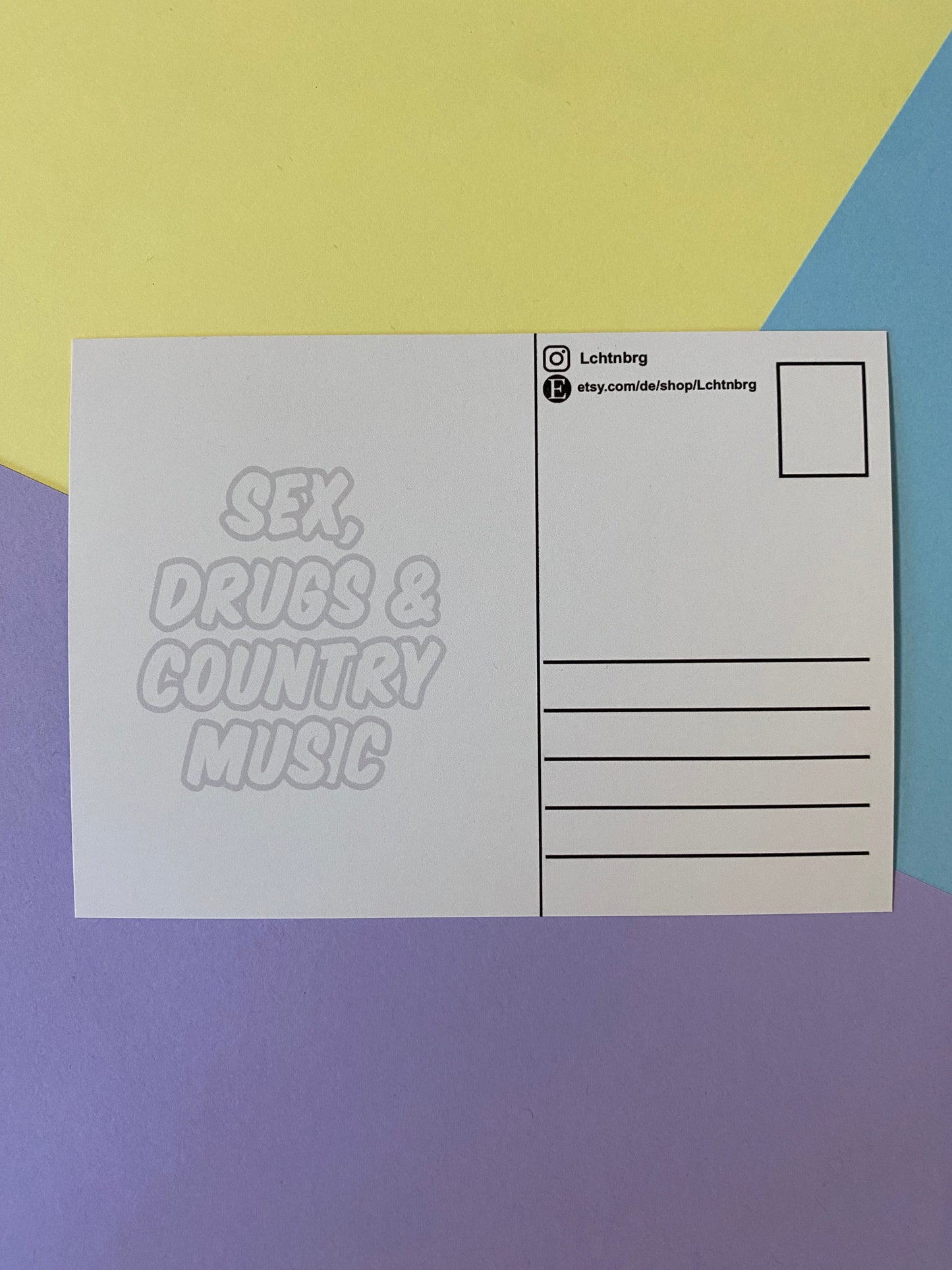 Postkarte „Sex, drugs & country music“