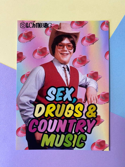 Postkarte „Sex, drugs & country music“