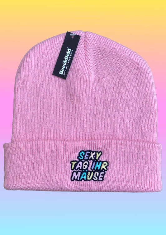 Beanie „Sexy Tag ihr Mäuse“ Rosa